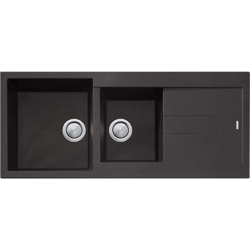 Santorini One and Three Quarter Bowl Black Sink With Drainer