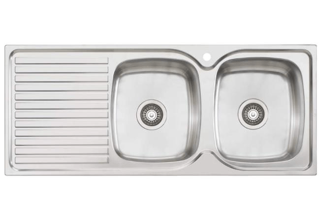 Harmony Bassini Right Hand Double Bowl Sink With Drainer