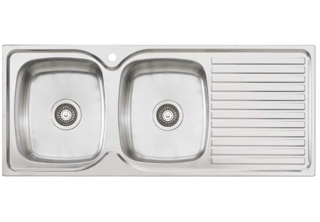 Harmony Bassini Left Hand Double Bowl Sink With Drainer