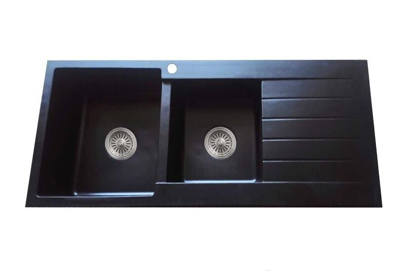 Uptown Black Left Hand One and Three Quarter Bowl Sink with Drainer