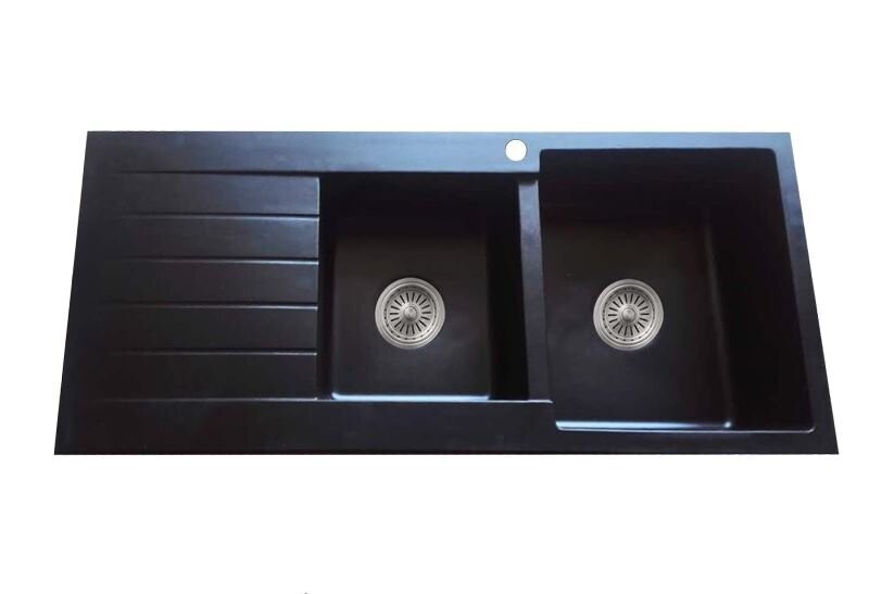 Uptown Black Right Hand One and Three Quarter Bowl Sink with Drainer