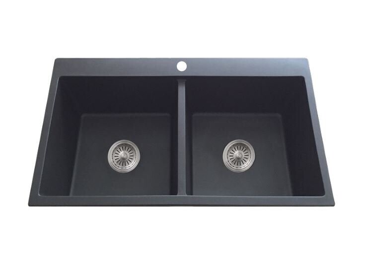 Uptown Black Two Bowl Sink with Tap Landing