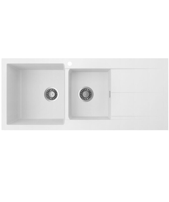 Oros 1160 Left Hand One and Three Quarter Bowl White Sink with Drainer