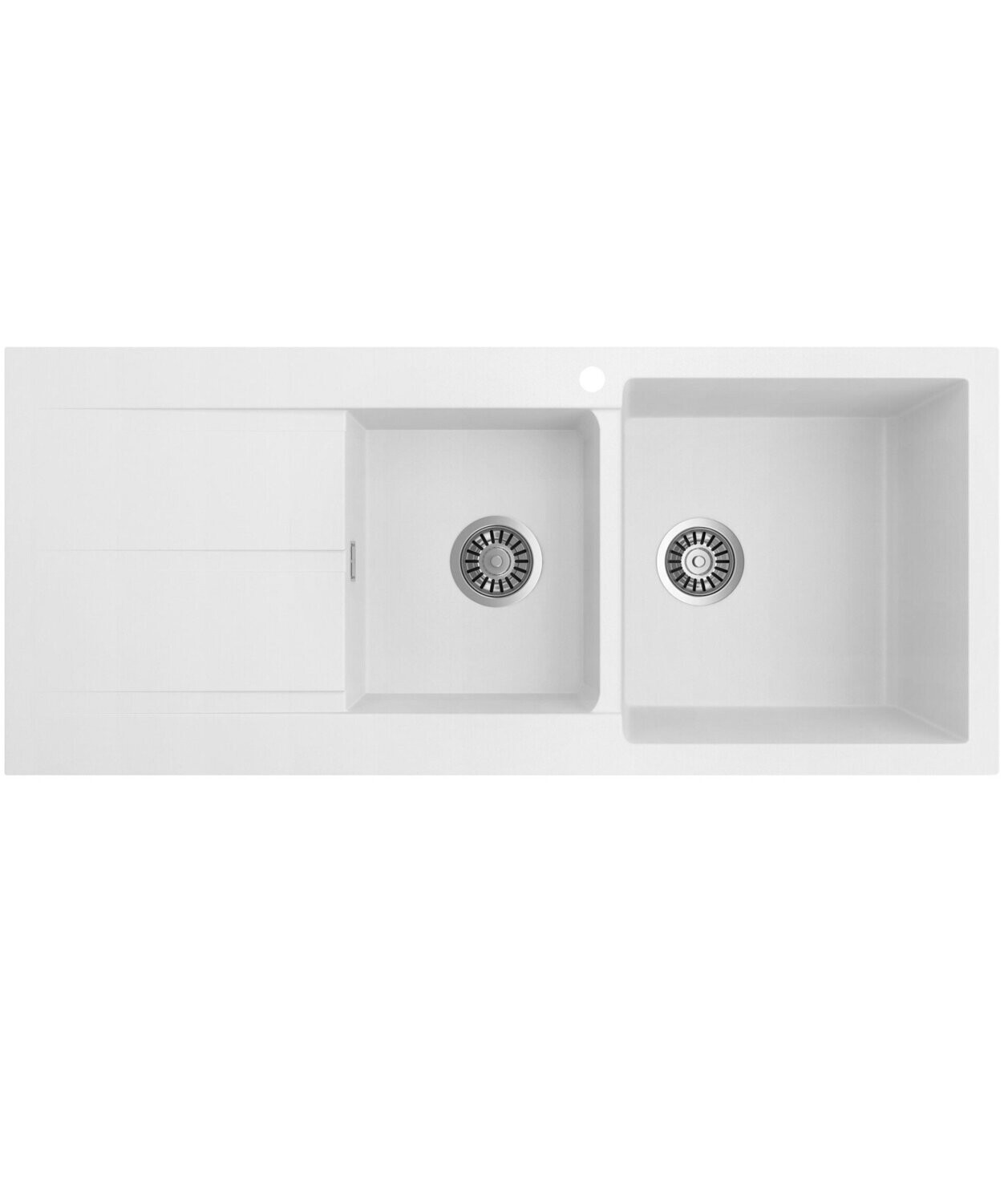 Oros 1160 Right Hand One and Three Quarter Bowl White Sink with Drainer