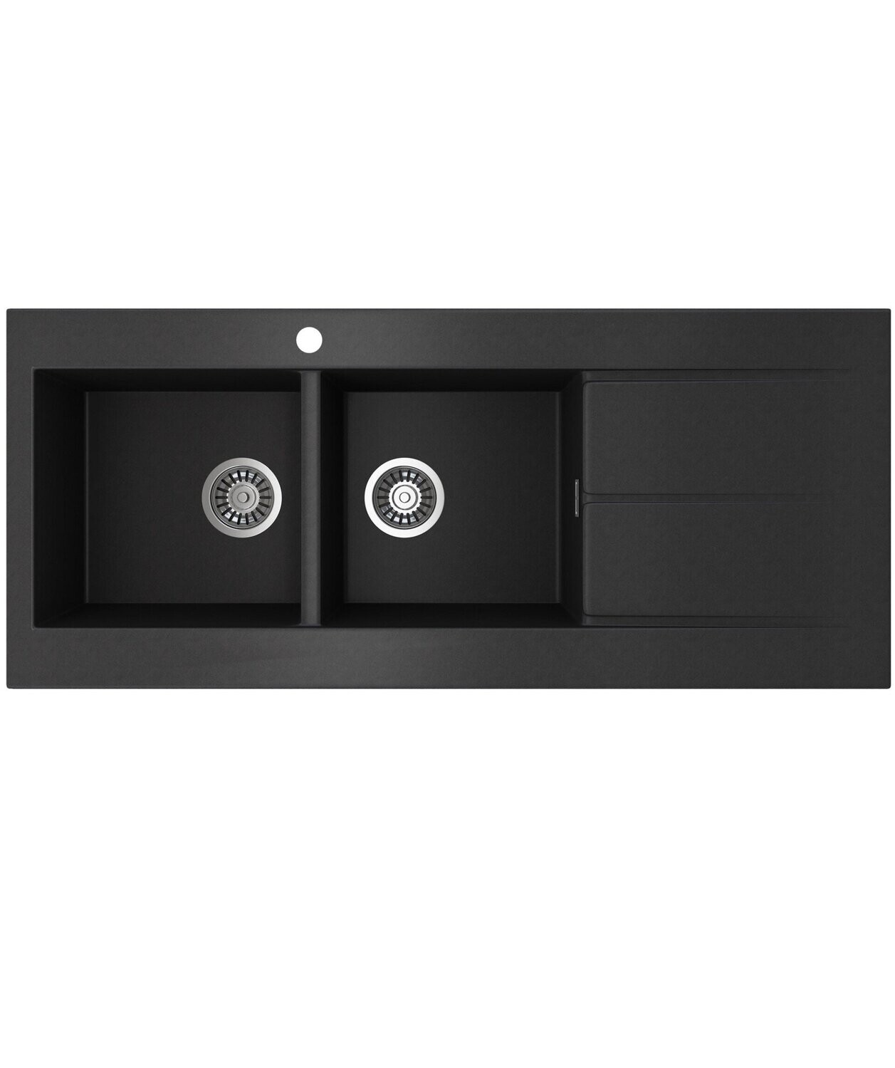 Oros 1162 Left Hand Double Bowl Black Sink with Drainer