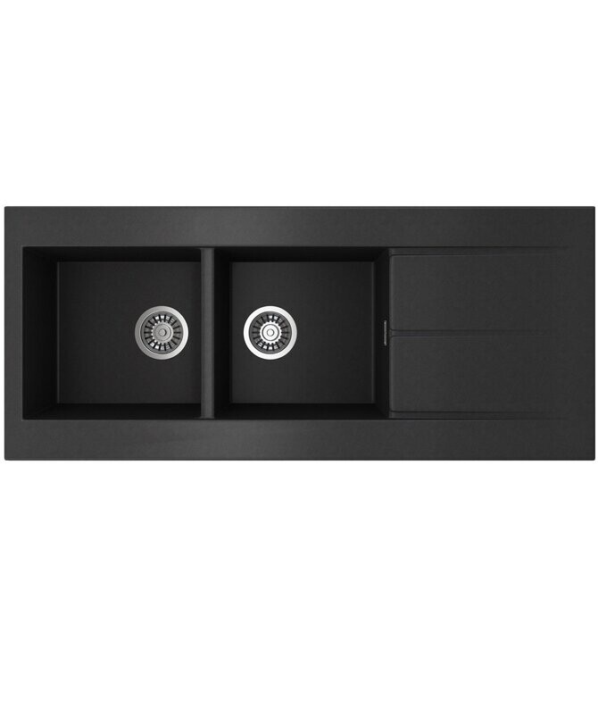 Oros 1162 Double Bowl Black Sink with Drainer No Tap Hole