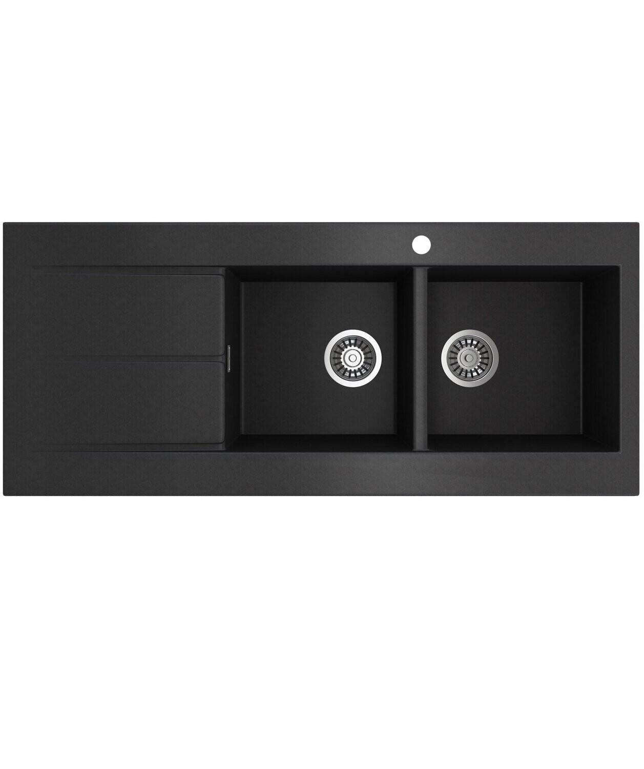 Oros 1162 Right Hand Double Bowl Black Sink with Drainer