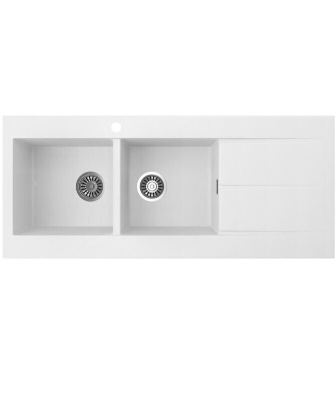 Oros 1162 Left Hand Double Bowl White Sink with Drainer