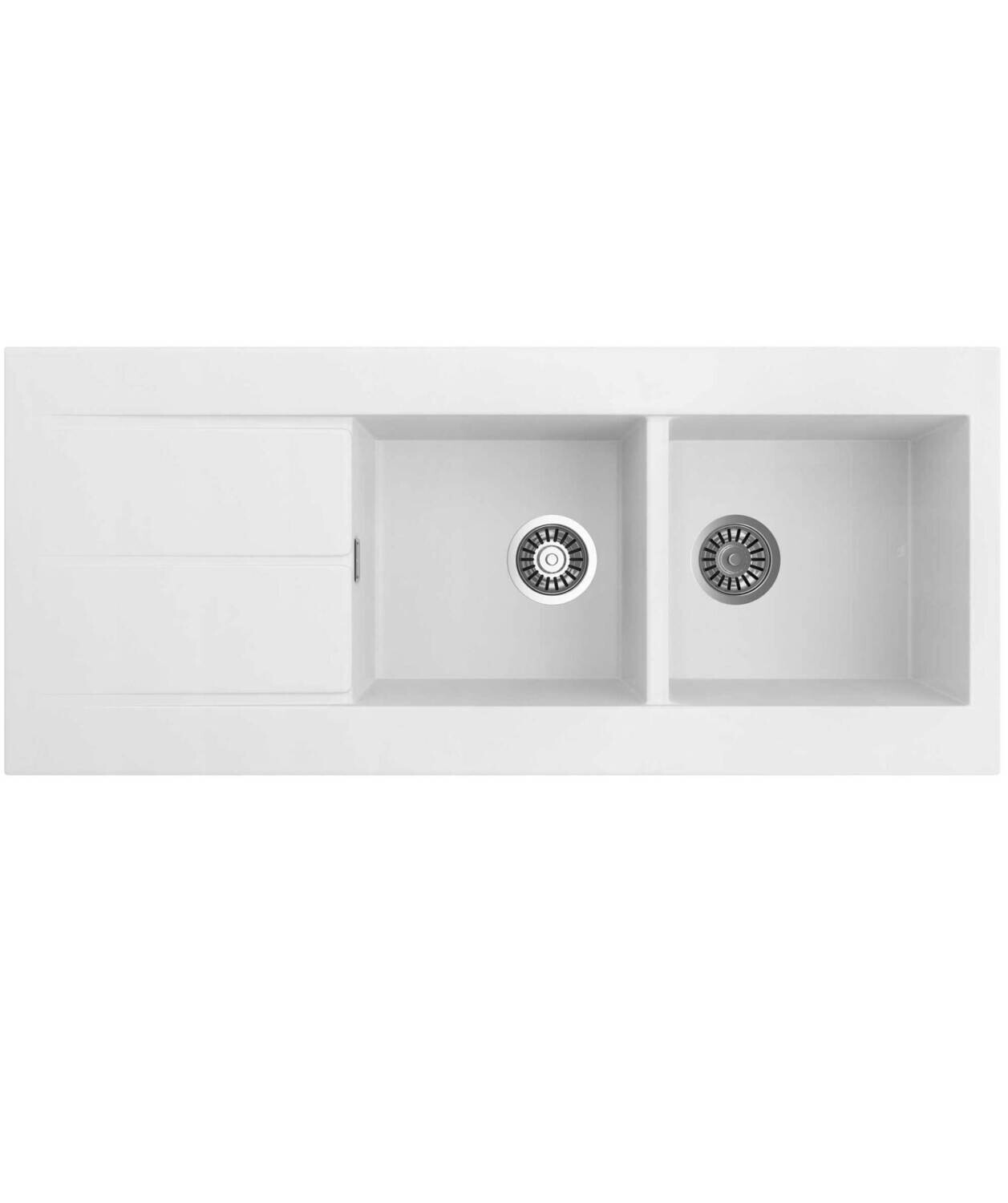 Oros 1162 Double Bowl White Sink with Drainer No Tap Hole