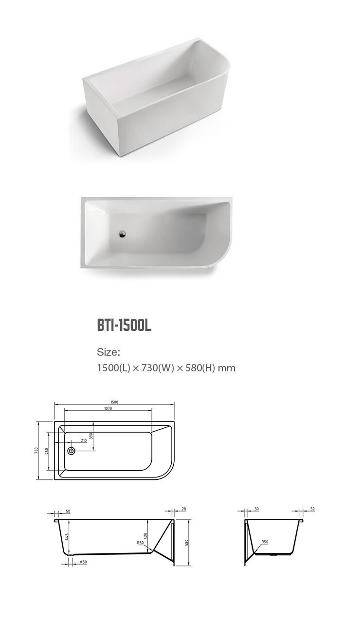 Modica Corner Freestanding Bath, Bath Size: Left Corner 1500mm