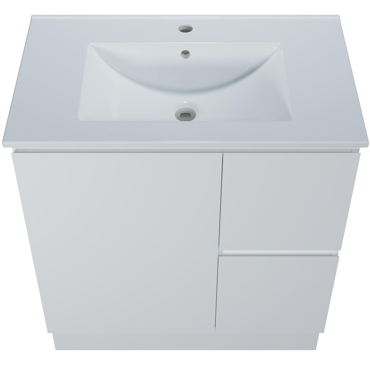 Harmony 750mm Vanity 2 Drawers with Kicker, Style: White Satin