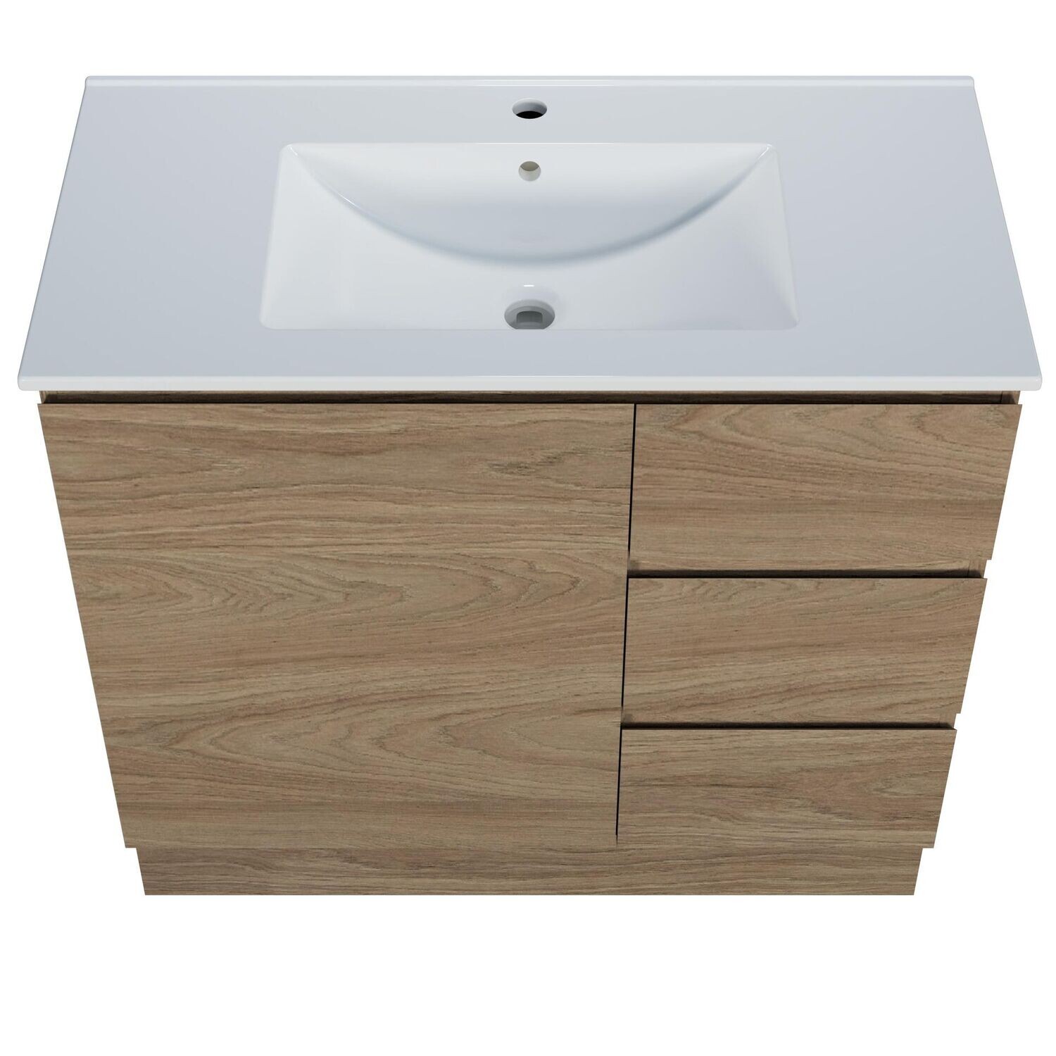 Harmony 900mm Vanity 3 Drawers with Kicker, Style: Prime Oak