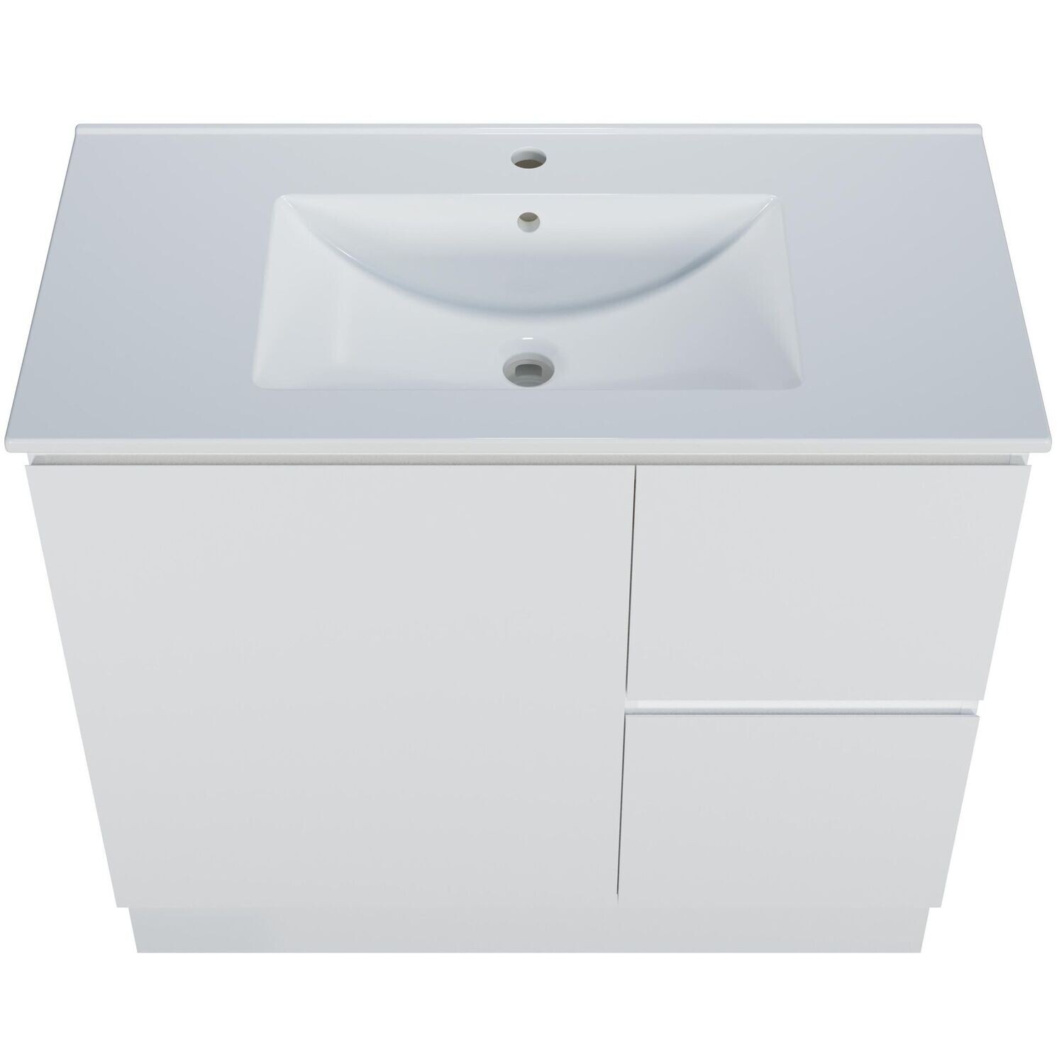 Harmony 900mm Vanity 2 Drawers with Kicker, Style: White Satin