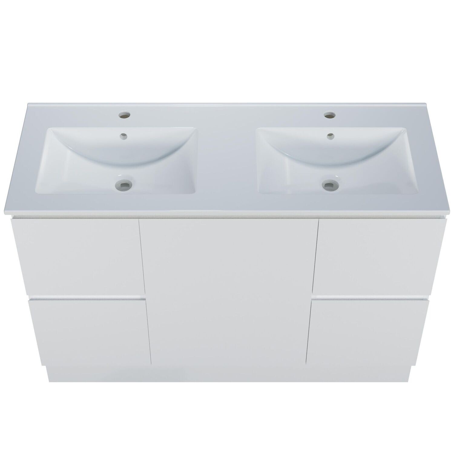 Harmony 1200mm Vanity 4 Drawers with Kicker and 2 Bowls, Style: White Satin