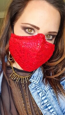 Red Lace Sequint Mask