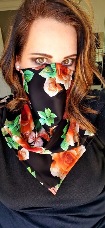 Reversible Black Flower Scarf Mask