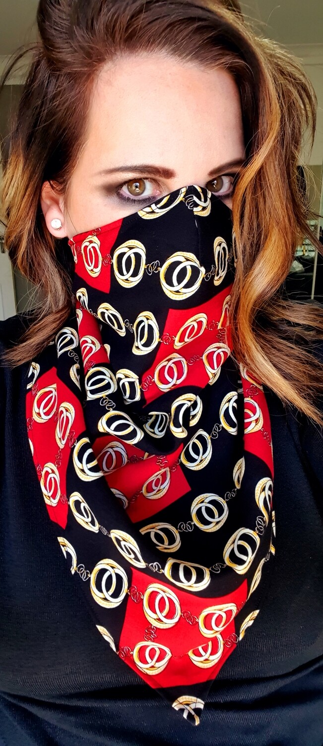 Reversible Black and Red Buckle Scarf Mask