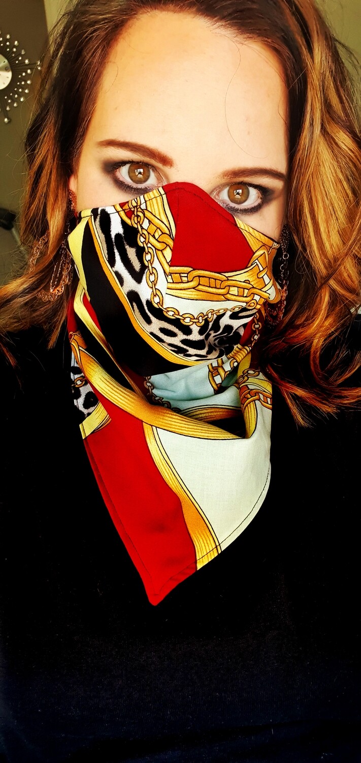 Red and Gold Animal Print Scarf Mask Red and Gold Animal Print Scarf Mask