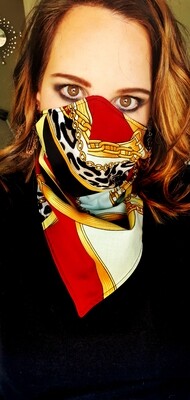 Red and Gold Animal Print Scarf Mask