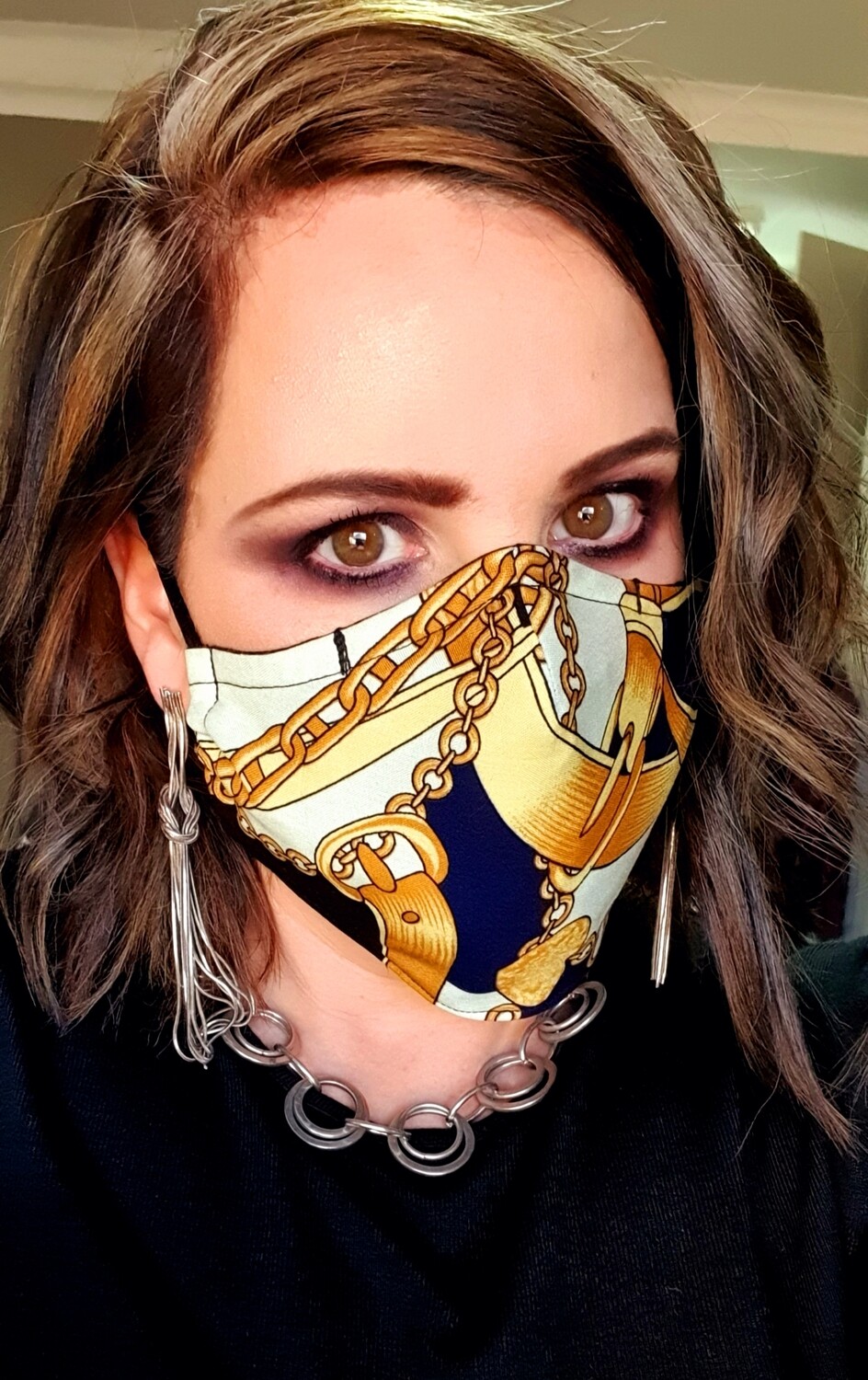 Navy and Gold Chain Mask