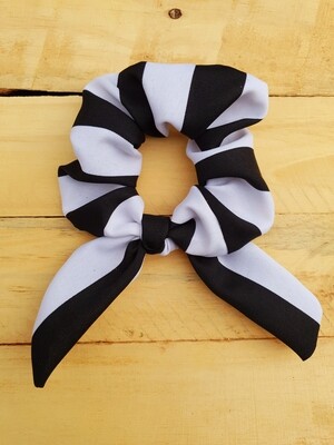 Black and White Striped Scrunchie