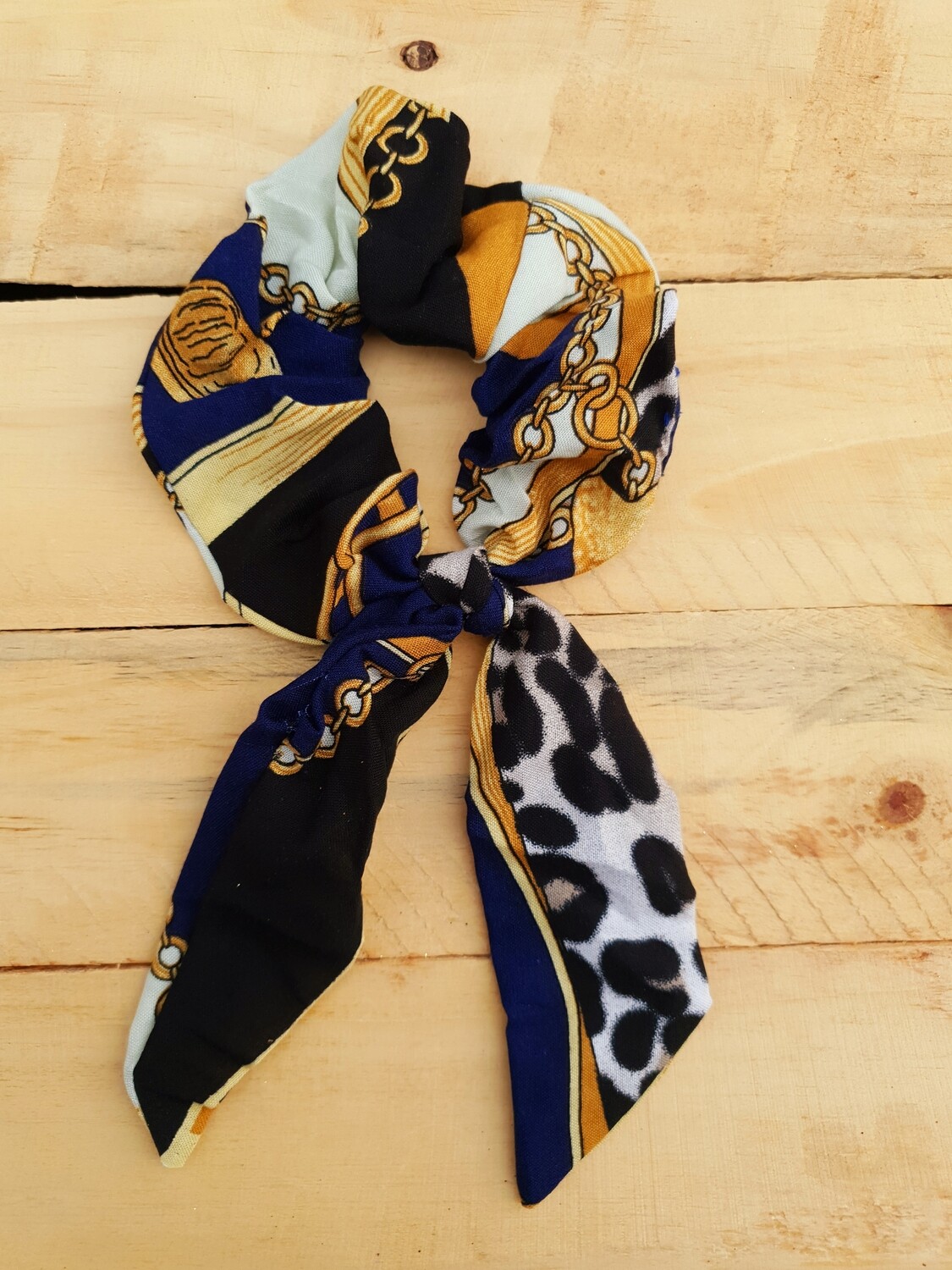 Blue and Gold Animal Print Scrunchie Blue and Gold Animal Print Scrunchie