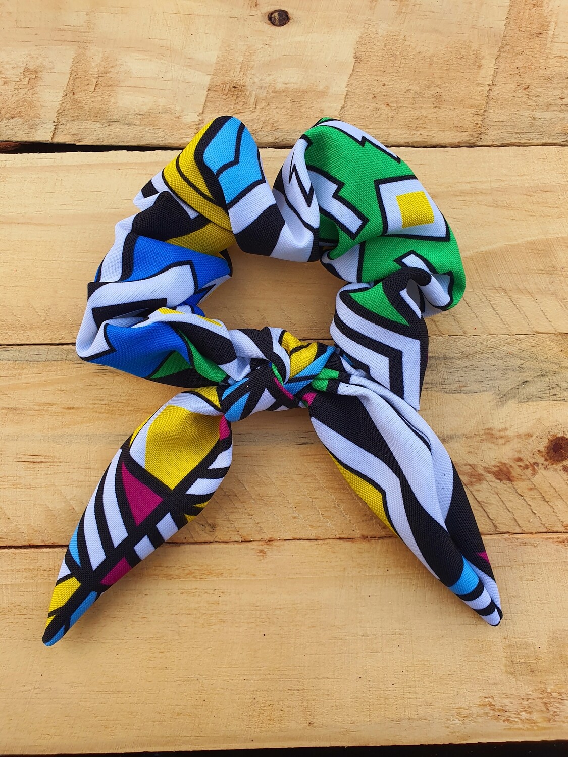 Neon Multi Color Traditional Print Scrunchie