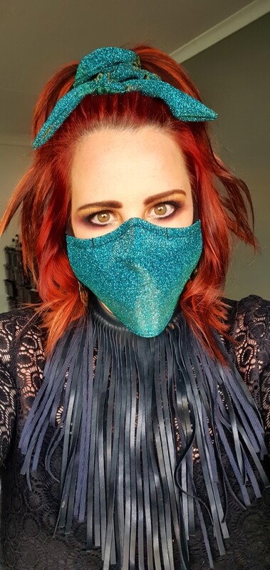 Metallic Teal Mask and Scrunchy Set