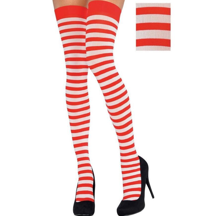 Red and White Thigh High Stocking