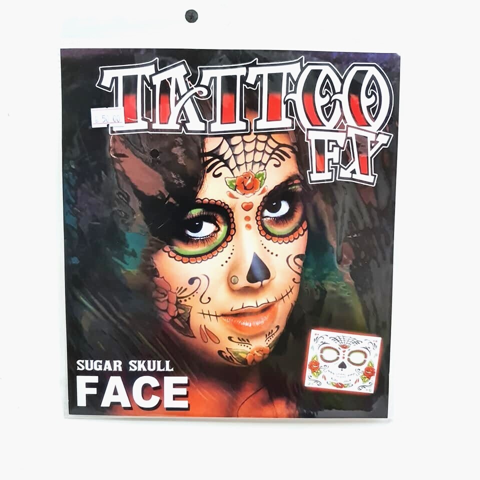 Green and Red Sugar Skull Face Tattoo set