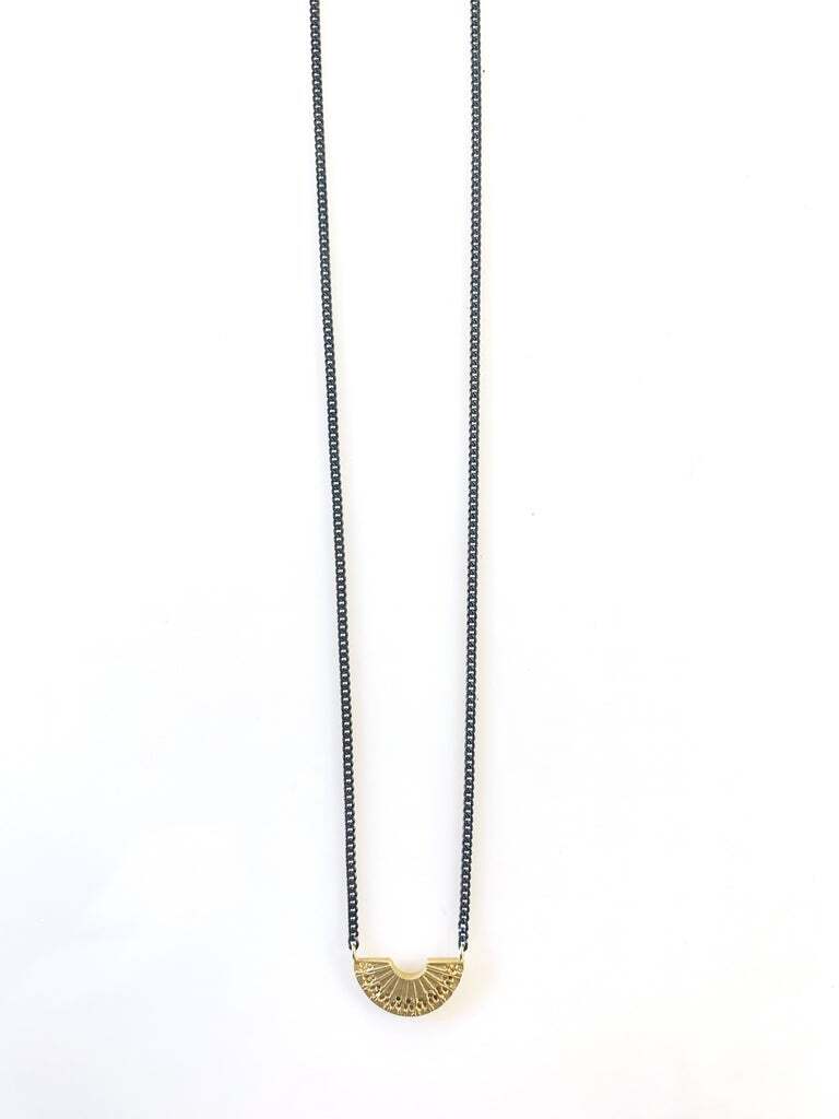 Fan Necklace - gold and oxidized silver