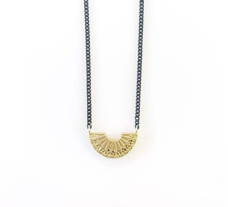 Fan Necklace - gold and oxidized silver