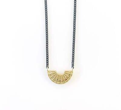 Fan Necklace - gold and oxidized silver