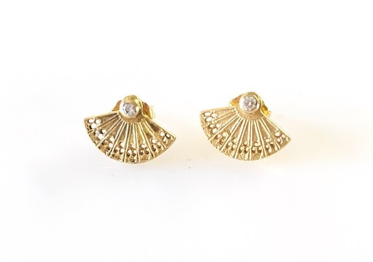 Fan Post Earrings with diamonds