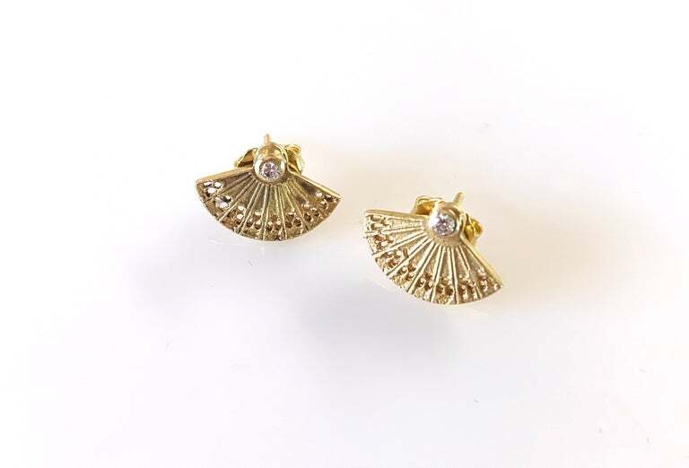 Fan Post Earrings with diamonds