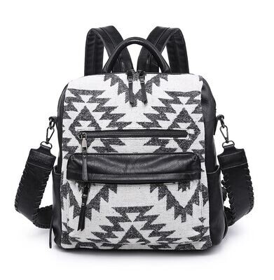 Amelia Backpack Black and White Aztec