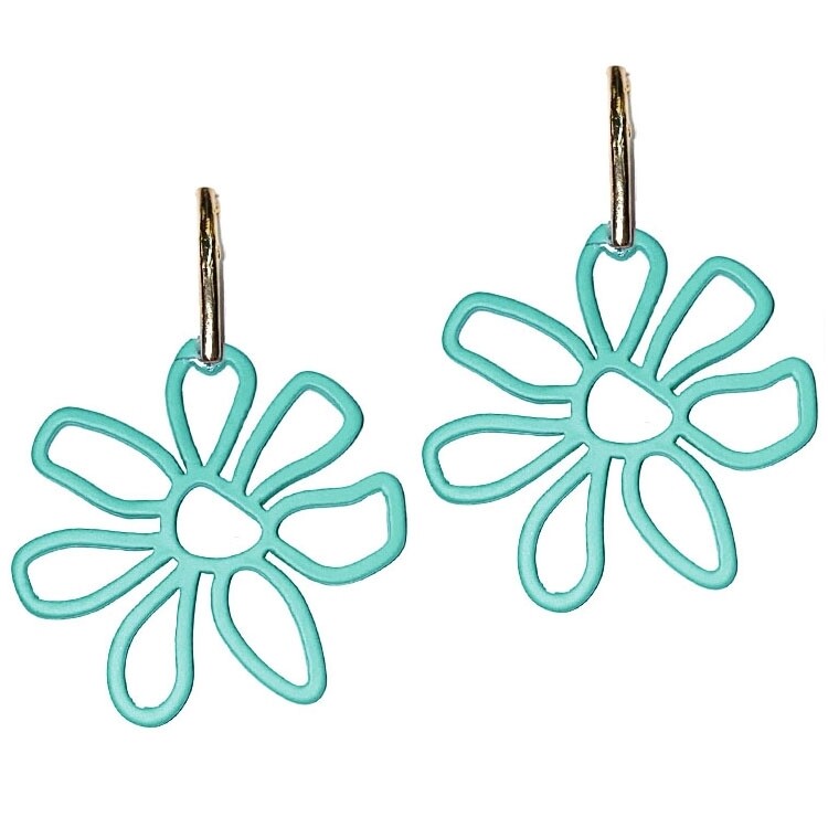 Mint Rubber Coated Metal Flower Earrings