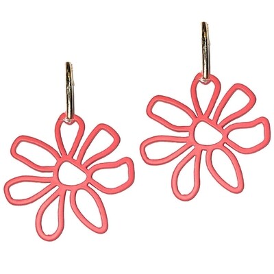 Pink Rubber Coated Metal Flower Earrings