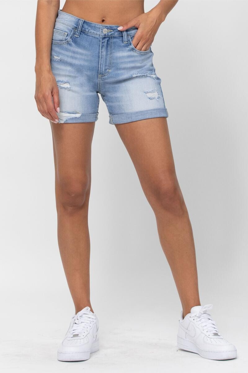 Gracie High Rise Double Rolled Hem BF Shorts