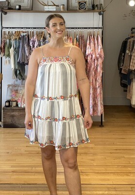 Elise Embroidered Striped Mini Dress