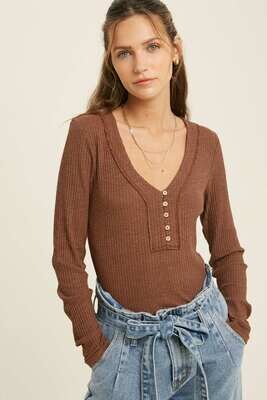 Evie Button Up Ribbed Knit Top