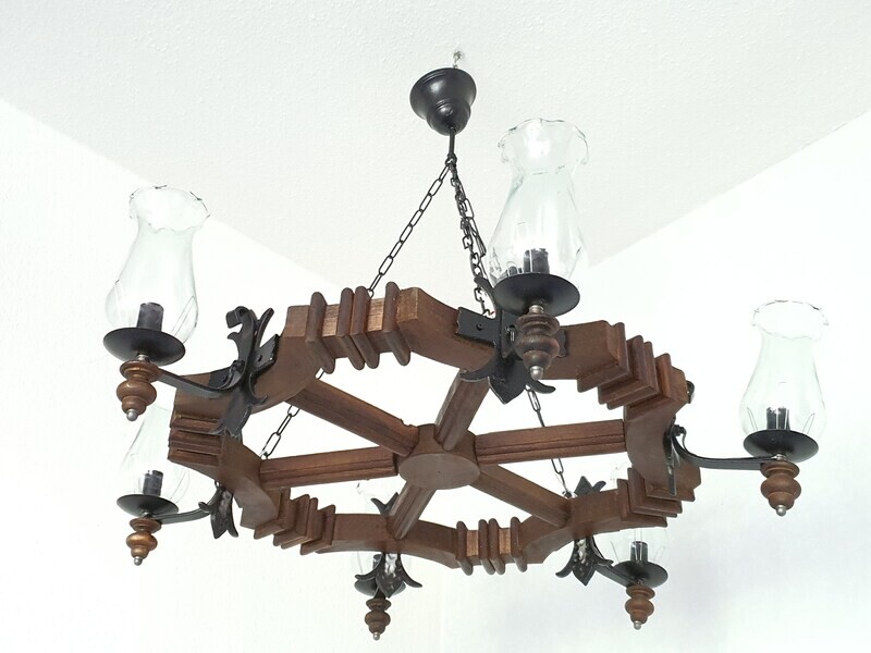 Vintage holz kronleuchter ,vintage deckenleuchte , antik deckenlampe für lampe e14 , pendelleuchte für wohnzimmer schlafzimmer bar hallen und Paläste (verzierter Rahmen 6 lampen holz kronleuchter)