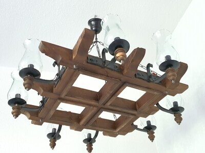 Vintage holz kronleuchter,vintage deckenleuchte,antik deckenlampe für lampe e14 pendelleuchte für wohnzimmer schlafzimmer bar hallen und Paläste (4X4 ecken 8 Lampen holz kronleuchter)