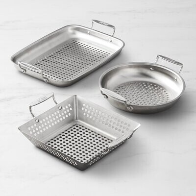 All Clad Stainless Steel Outdoor Set w/Grill Basket/Roaster/Grid