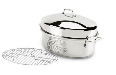 All Clad Stainless Steel Covered Oval Roaster w/Rack 15 in