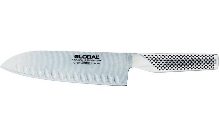 Global G-80 Knife Stainless Steel Santoku Fluted 7 in/18 cm