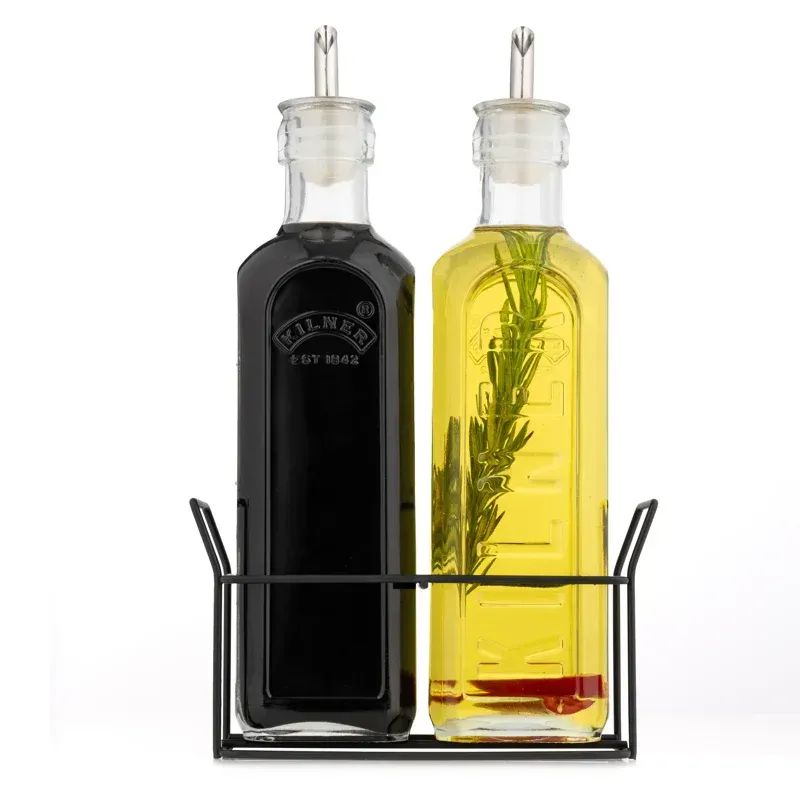 Kilner Glass Oil Bottles & Metal Rack  Set of 2