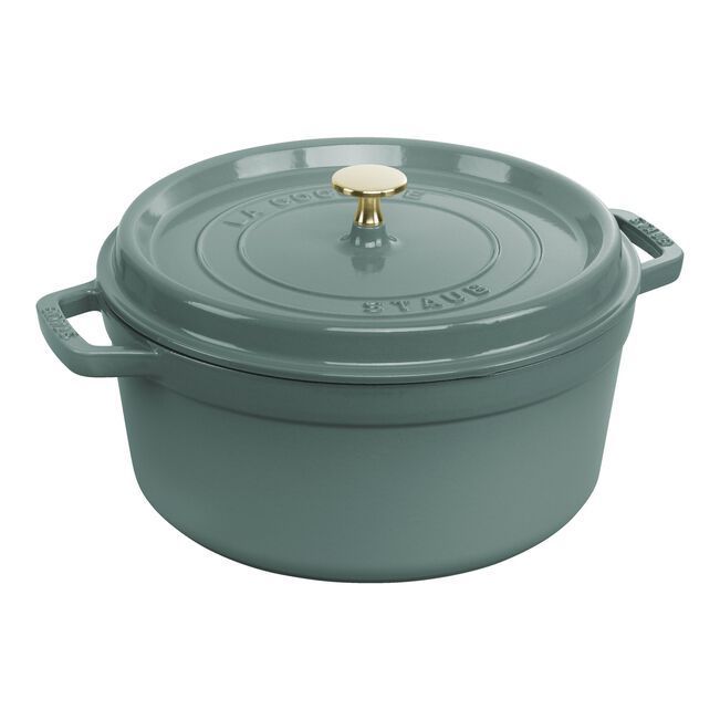 Staub Cast Enamel Round Cocotte 3.7 L, Colour: Eucalyptus