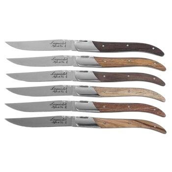 Laguiole Luxury Line Steak Knives Mixed Wood Set of 6