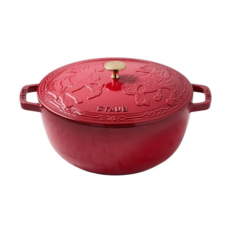 Staub Cast Iron French Oven w/Horse Lid Cherry 5 Qt 26 cm